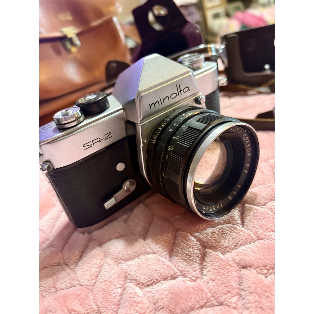Vintage Minolta SR-2 35mm SLR Film Camera with 55mm f/1.8 Lens & Cases